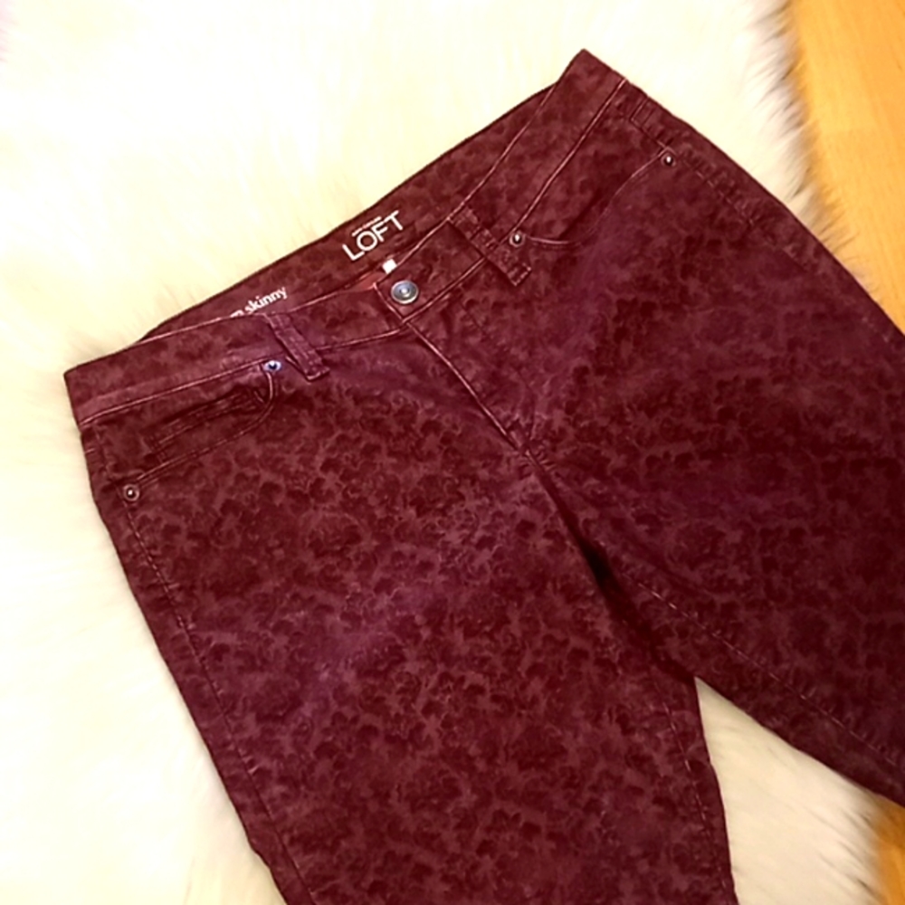 Ann Taylor LOFT Plum Floral Skinny Corduroy Pants-#1235